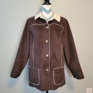 LL Bean Faux Suede Sherpa Fur Lined Coat Size M